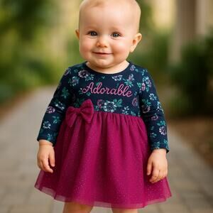 Baby Glam Girls Dress Size 6-9 Months Adorable Blue Purple Floral NEW
